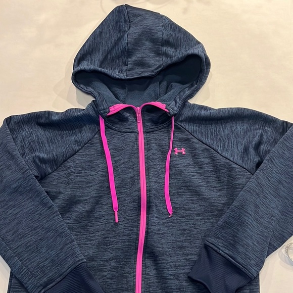 Under Armor navy and pink full zip hooded jacket size M - Picture 1 of 9